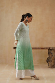 Georgette Long Kurti - Ombre Green