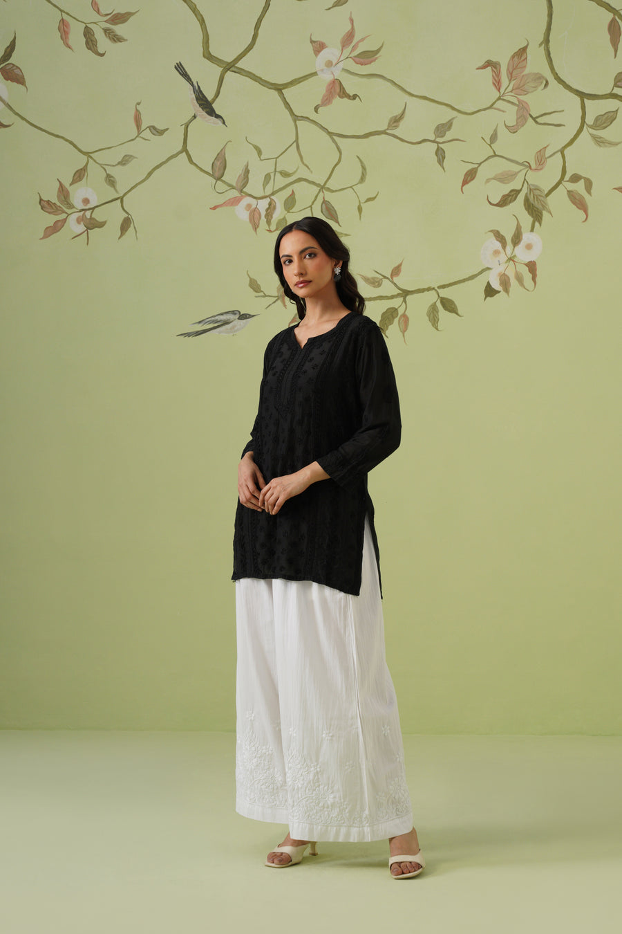 Muslin Chikankari Short Kurti - Black