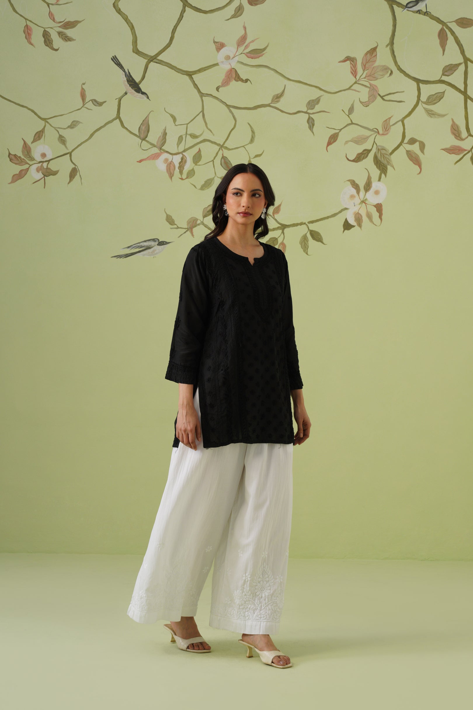Muslin Chikankari Short Kurti - Black