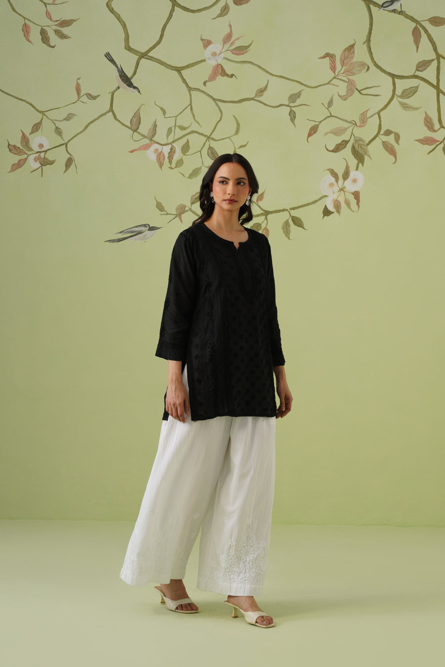 Muslin Chikankari Short Kurti - Black