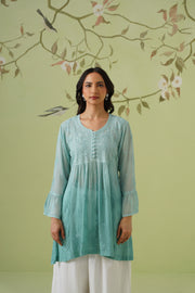Viscose Chikankari Short Kurti - Ombre Teal