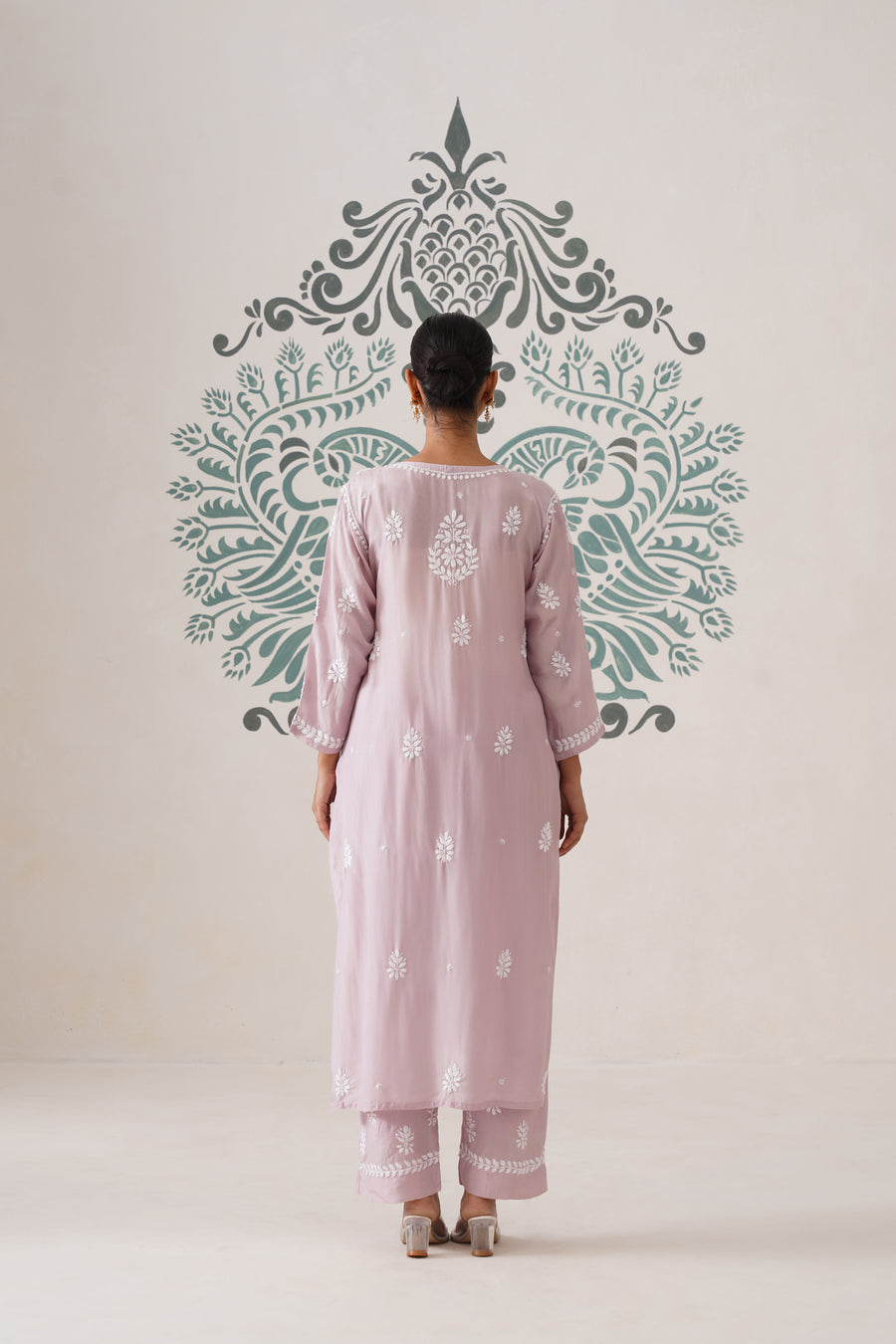 Chikankari Chanderi Coord Set - Light Mauve