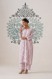 Chikankari Chanderi Coord Set - Light Mauve