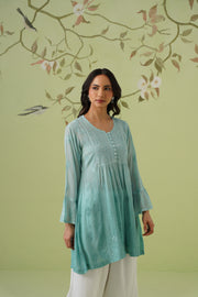 Viscose Chikankari Short Kurti - Ombre Teal