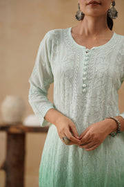 Georgette Long Kurti - Ombre Green