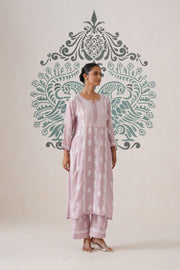 Chikankari Chanderi Coord Set - Light Mauve