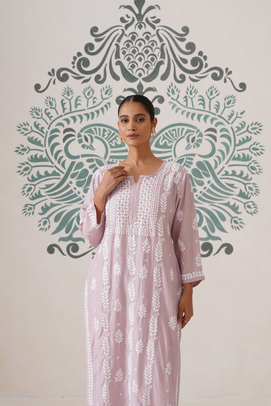 Chikankari Chanderi Coord Set - Light Mauve