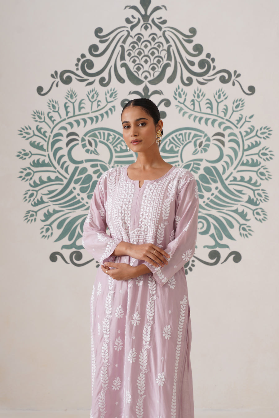 Chikankari Chanderi Coord Set - Light Mauve