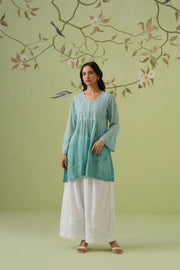 Viscose Chikankari Short Kurti - Ombre Teal