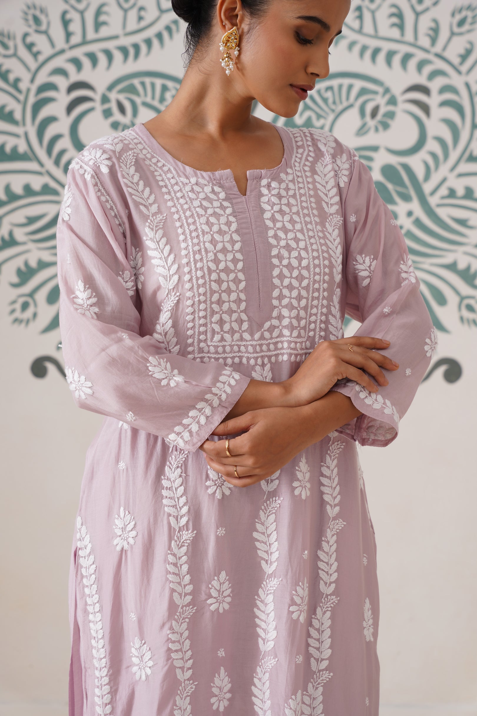 Chikankari Chanderi Coord Set - Light Mauve