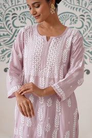 Chikankari Chanderi Coord Set - Light Mauve