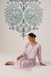 Chikankari Chanderi Coord Set - Light Mauve