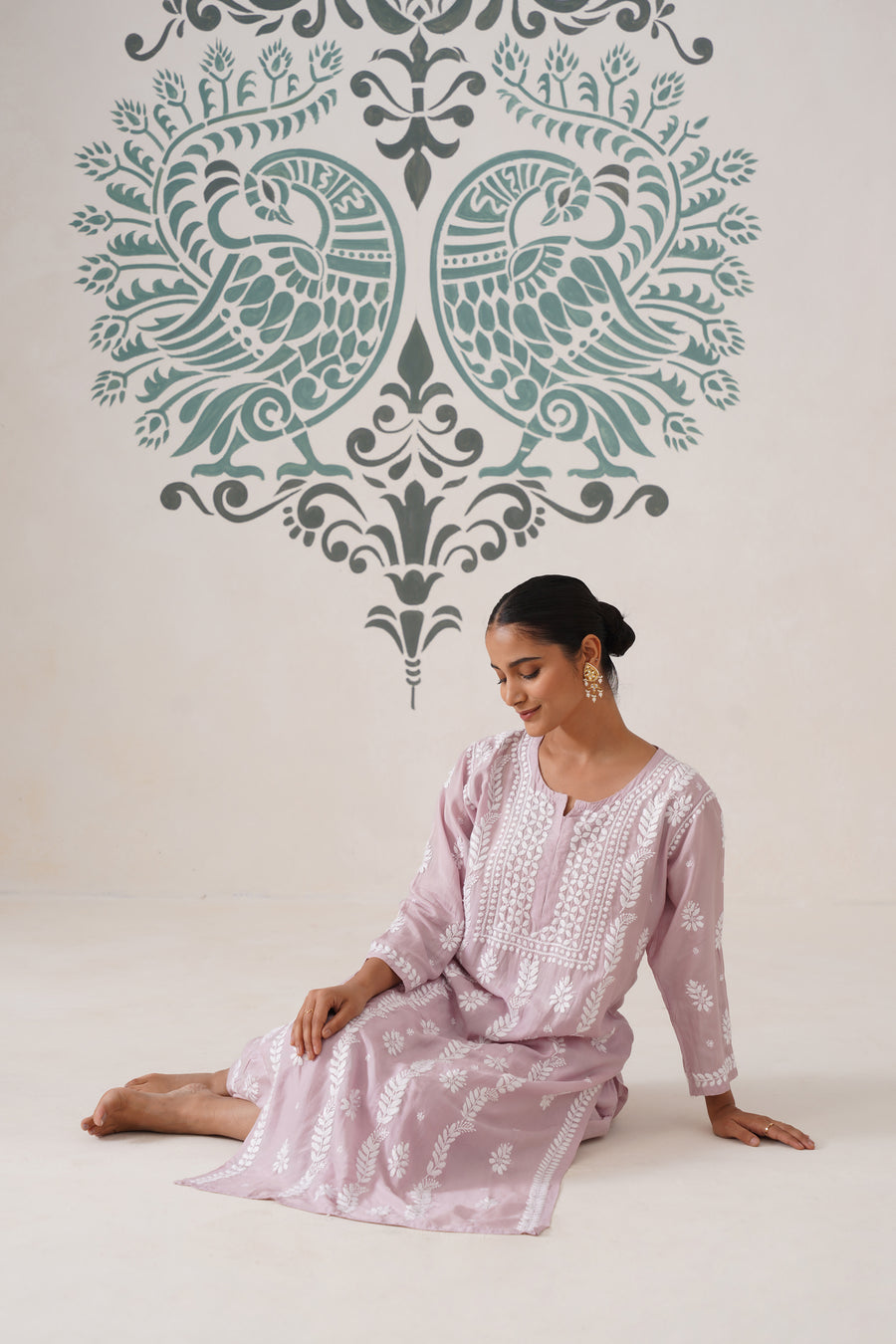 Chikankari Chanderi Coord Set - Light Mauve