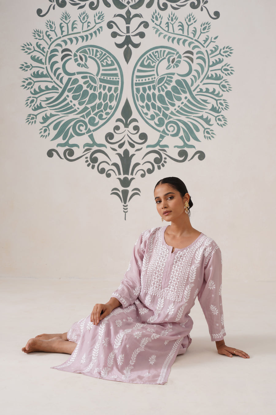 Chikankari Chanderi Coord Set - Light Mauve