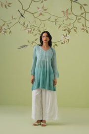 Viscose Chikankari Short Kurti - Ombre Teal