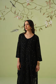 Viscose Chikankari Long Kurti - Black