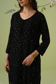 Viscose Chikankari Long Kurti - Black