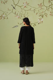 Viscose Chikankari Long Kurti - Black
