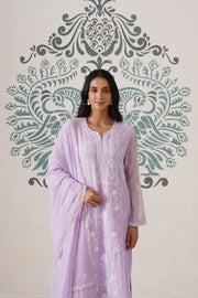 Chikankari Mul Chanderi 3pc Suit - Lilac