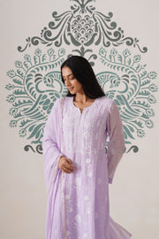 Chikankari Mul Chanderi 3pc Suit - Lilac
