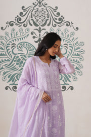 Chikankari Mul Chanderi 3pc Suit - Lilac
