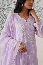 Chikankari Mul Chanderi 3pc Suit - Lilac