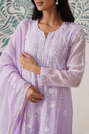 Chikankari Mul Chanderi 3pc Suit - Lilac