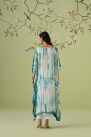 Viscose Chikankari Tie & Dye Kaftan - Teal