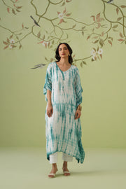 Viscose Chikankari Tie & Dye Kaftan - Teal