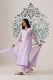 Chikankari Mul Chanderi 3pc Suit - Lilac