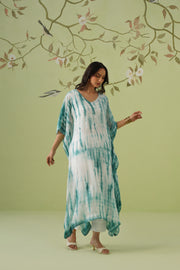Viscose Chikankari Tie & Dye Kaftan - Teal