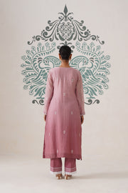 Chikankari Mul Chanderi 3pc Suit - Ombre Dusty Rose