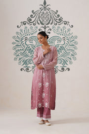 Chikankari Mul Chanderi 3pc Suit - Ombre Dusty Rose