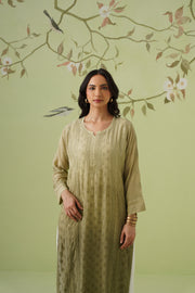 Muslin Chikankari Long Kurti - Ombre Sage Green
