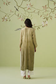 Muslin Chikankari Long Kurti - Ombre Sage Green