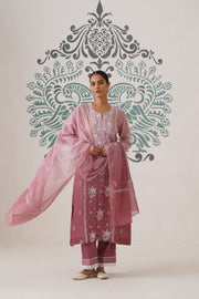 Chikankari Mul Chanderi 3pc Suit - Ombre Dusty Rose