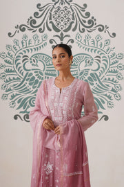 Chikankari Mul Chanderi 3pc Suit - Ombre Dusty Rose