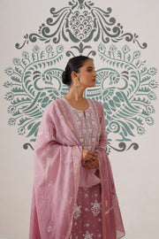 Chikankari Mul Chanderi 3pc Suit - Ombre Dusty Rose
