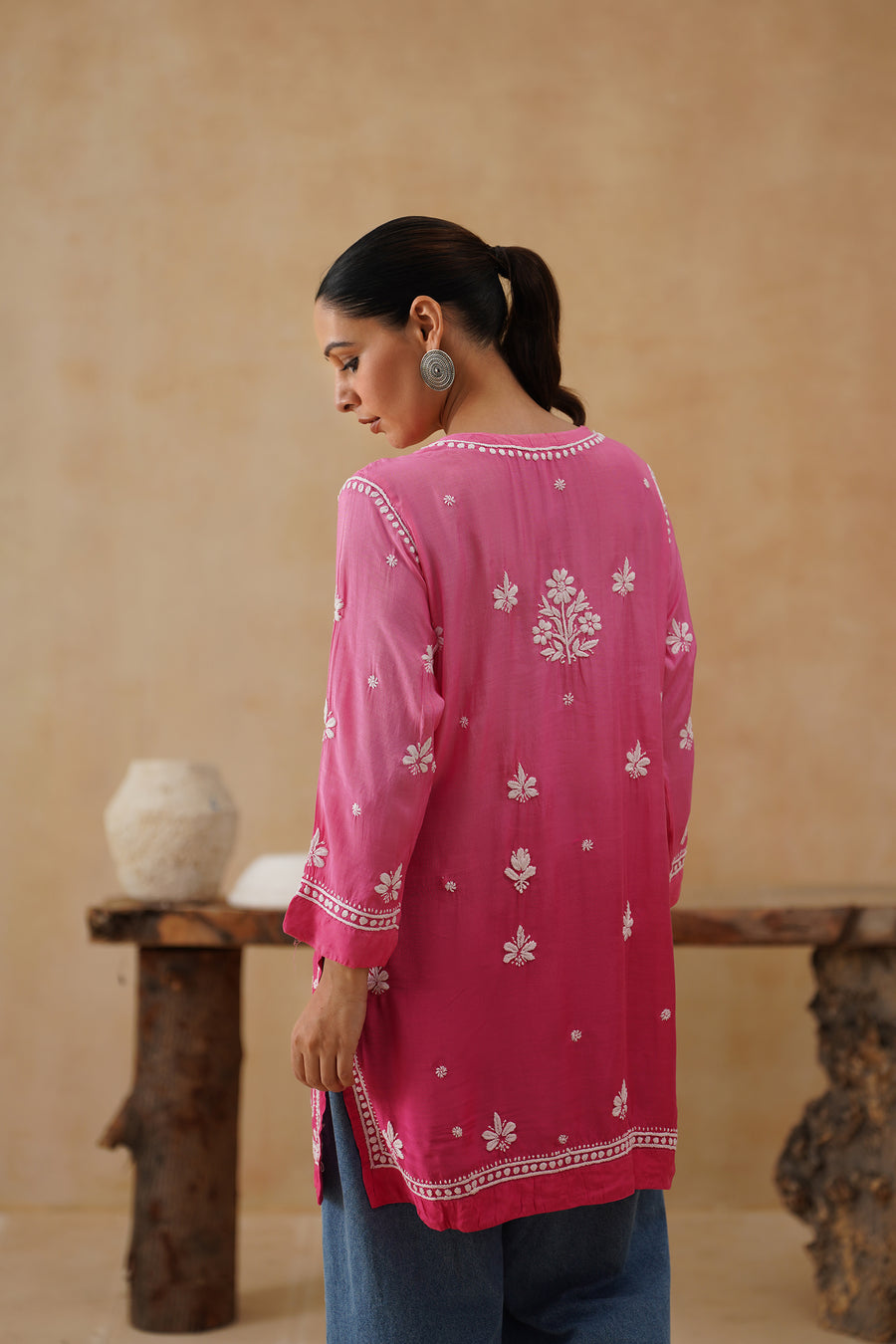 Mul Short Kurti with Jaali - Pink Ombre