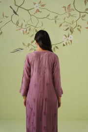 Muslin Chikankari Long Kurti -  Dusty Mauve