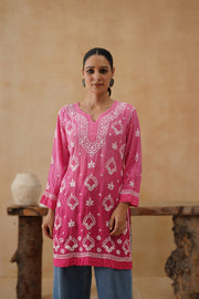Mul Short Kurti with Jaali - Pink Ombre