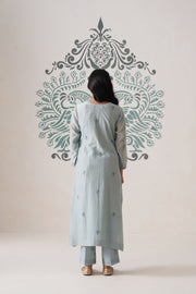 Chikankari Mul Chanderi 3pc Suit - Bluish Grey