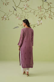 Muslin Chikankari Long Kurti -  Dusty Mauve