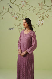 Muslin Chikankari Long Kurti -  Dusty Mauve