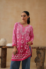 Mul Short Kurti with Jaali - Pink Ombre