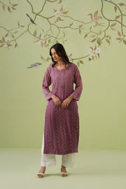 Muslin Chikankari Long Kurti -  Dusty Mauve