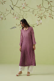 Muslin Chikankari Long Kurti -  Dusty Mauve