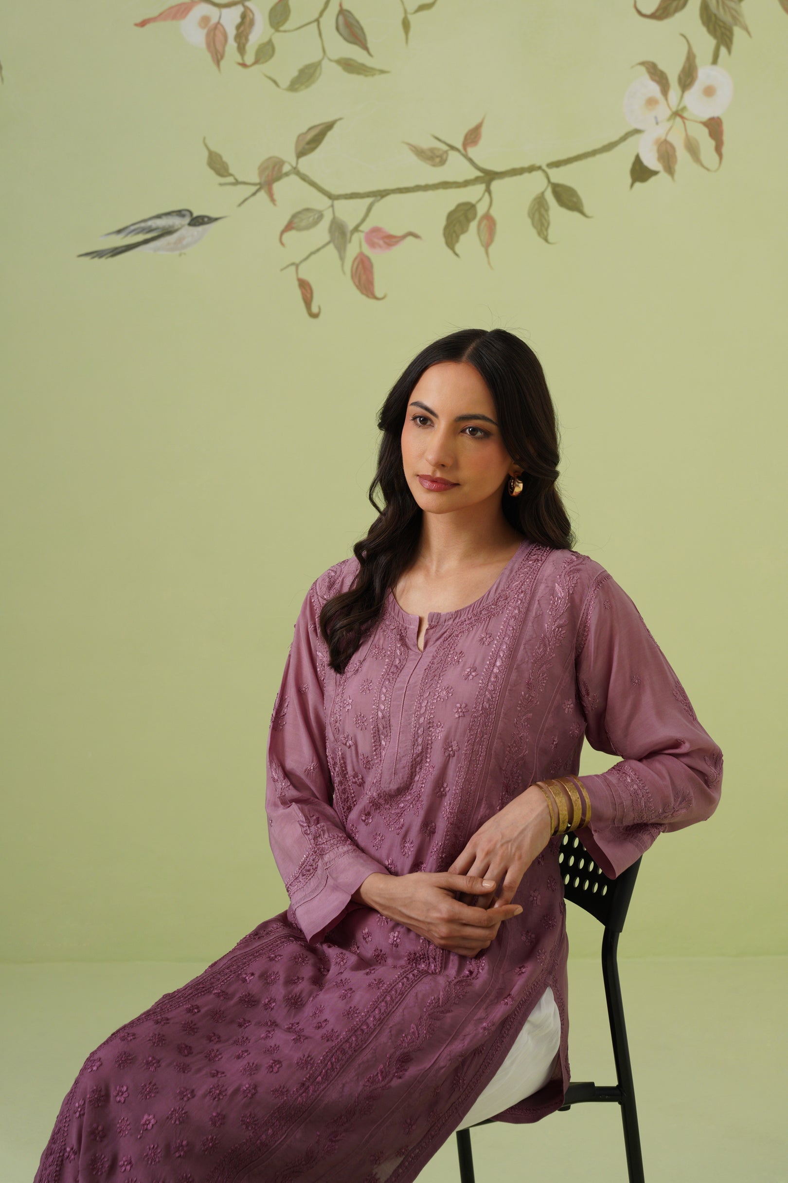 Muslin Chikankari Long Kurti -  Ombre Dusty Mauve