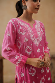 Mul Short Kurti with Jaali - Pink Ombre