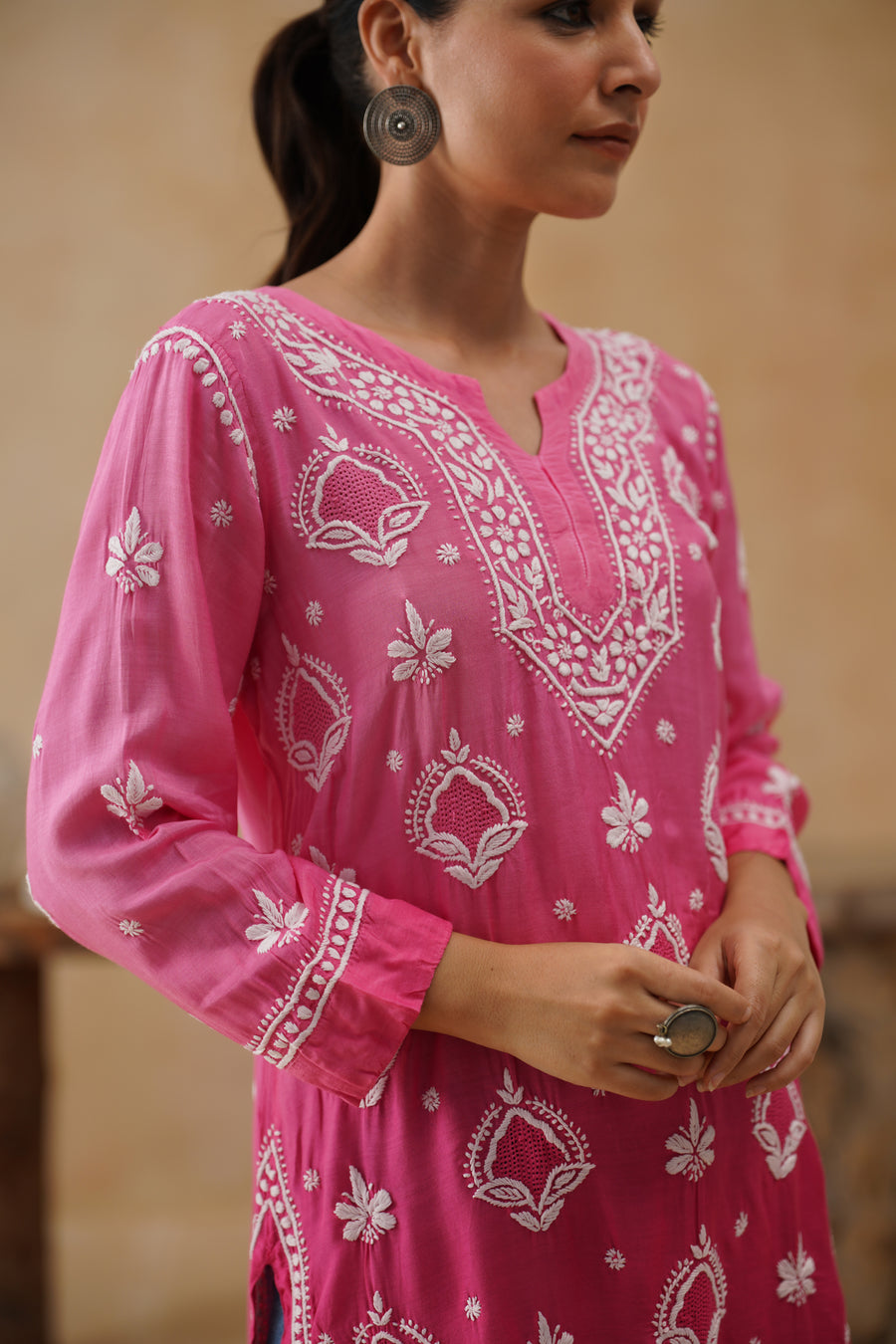 Mul Short Kurti with Jaali - Pink Ombre